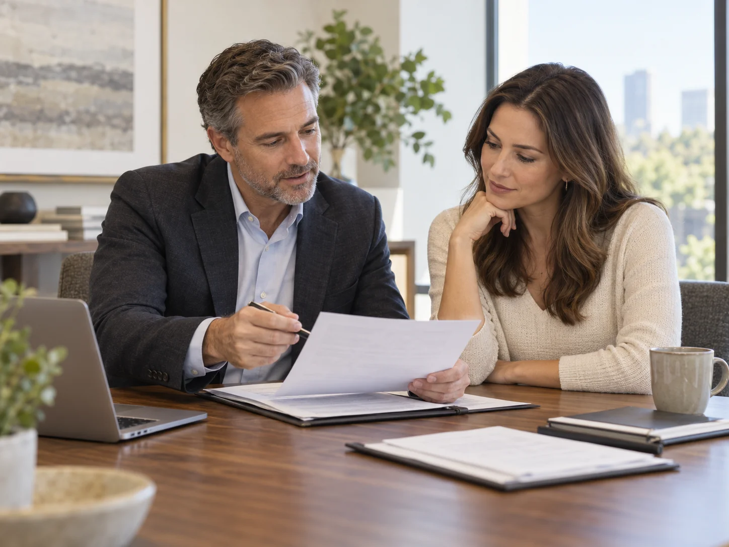 An advisor and business owner reviewing their next steps together.