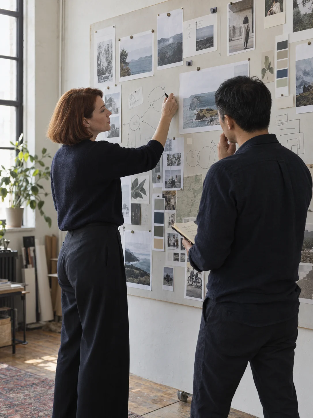 Two strategists working through campaign priorities at a planning board.